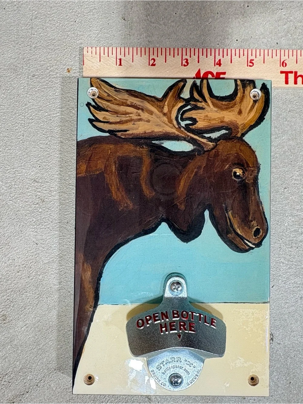 Sweet Art Attack Wall Mounted Bottle Opener Moose Folk Art Sign USA Made NIP